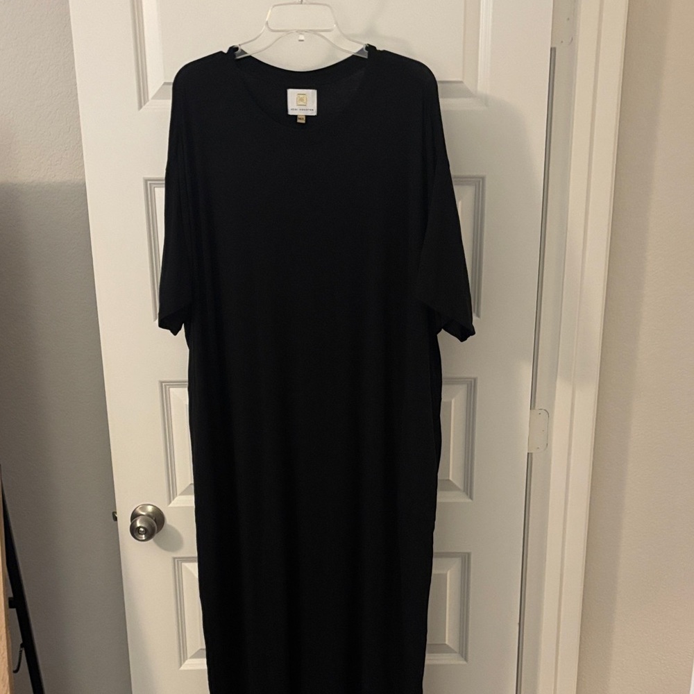 Heidi Houston black caftan maxi dress SZ M/L w/pockets loungewear oversized soft